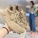 Women's Lace-Up Casual Sports Shoes Thick Sole Height-Increasing Outdoor Chunky Sneaker Vacation Breathable Student Shoes, Flat-Bottomed Walking Shoes_vogvips.com