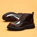 Men's leather zipper patent leather shiny British ankle boots pointed platform boots for men_vogvips.com