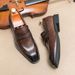 New Fashion Men's British Black Business Casual Loafer Shoes Daily Driving Office Leather Shoes One Foot Pedal Lazy Brown Banquet Dress Wedding Men's_vogvips.com