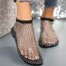 Summer New Oversized Round Toe With Diamond Studded Short Boots, Flat Bottomed Hollow Sandals For Women_vogvips.com