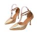 Cross-border Foreign Trade Shiny Pointed-toe Stiletto High-heeled Shoes Women With Rhinestone Buckle, Hollow Design,_vogvips.com