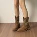 British Embroidery V-Cut Martin For Women, Brown Chunky Heel Internet Celebrity Knight Short Boots, Western Cowboy Boots_vogvips.com