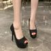 Fish Mouth Thin Heel Waterproof Platform Sequin Nightclub Fashion Show Super High Heel Flats Women's Flats Sandals_vogvips.com