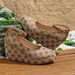 Women's European And American Patterned Plus Size Wedge Heels, New Spring And Autumn Style, Round Toe, Shallow Mouth, One Strap Buckle Fashion Shoes._vogvips.com