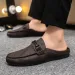 Leather Men Half Slippers Summer Breathable Mens Casual Shoes Slip-on Lazy Driving Shoes Comfortable Walking Loafers Moccasins_vogvips.com