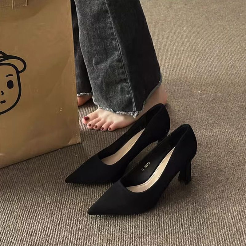Elegant Suede High Heels For Women - Comfortable Soft Sole, Non-Slip Rubber Bottom, Pointed Toe Professional Work Shoes For Flight Attendants_vogvips.com