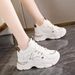 Women's Casual Shoes Round Toe Thick Sole Sneakers 2025 New Height Increasing Dad Shoes White_vogvips.com