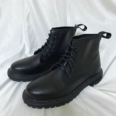European Warm Series Genuine Martin For Men, British Style, Summer Versatile Workwear Motorcycle Boots, Ins Black High-top Leather Shoes,_vogvips.com