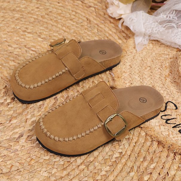 Women's Retro Platform Slippers With Buckle Export Style Closed Toe Plus Size 45 New Spring_vogvips.com