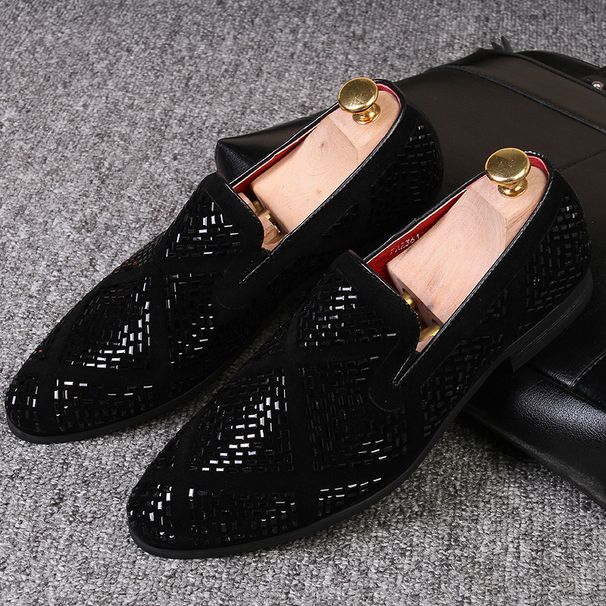 Spring Summer Men's Trendy Casual Low-top Slip-on Pointed Toe European American Style Black Sequin Fashion Leather_vogvips.com