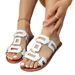 Foreign Trade European American Style Flat Roman Sandals For Women, New Summer Model With Metal Buckle Decoration,_vogvips.com