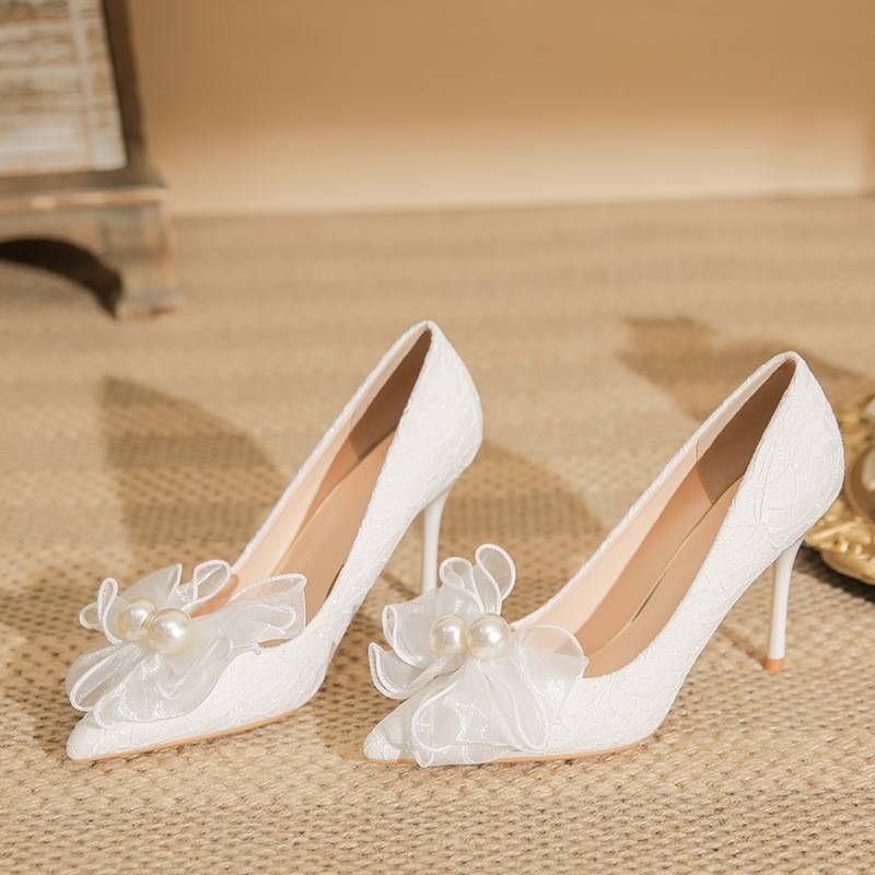 Women S White Style Wedding Heels Pointed Toe Bridal Shoes With Stiletto Heel Available In Wide Sizes_vogvips.com