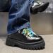 Colorful Lace Casual Men's Derby Shoes, Low Cut Workwear Shoes, Thick Soled Height Increasing British Style Men's Shoes_vogvips.com