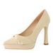 French High Heels For Women, Pointed And Pleated Bow, Waterproof Platform, Thick Heel, Banquet Style, Super High Heels, Single Shoes_vogvips.com