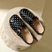 Retro Split-toe Low-heeled Soft Leather Versatile Casual Polka Dot Slip-on 2.5 Cm Wedge Style Open-back Half-toe Shoes_vogvips.com