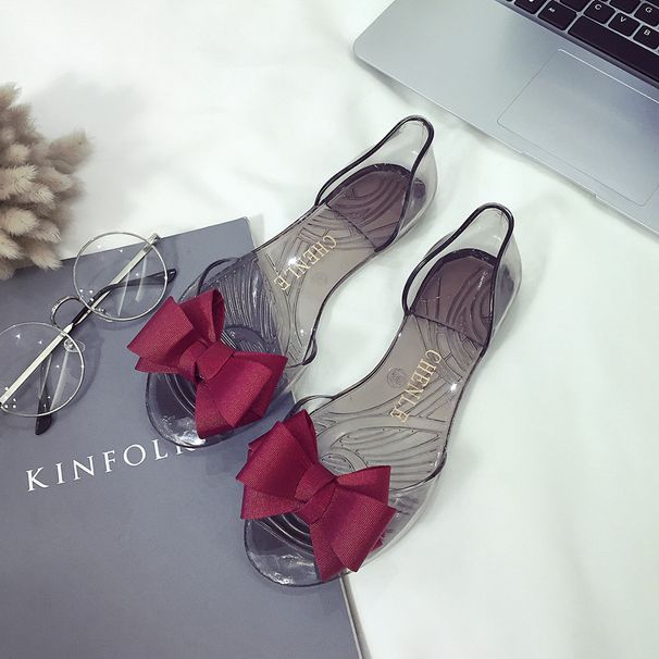 Heli Shark Summer New Transparent Daily Sandals Women's Ribbed Bowknot Casual Flat Peep Toe Shoes Slippers_vogvips.com
