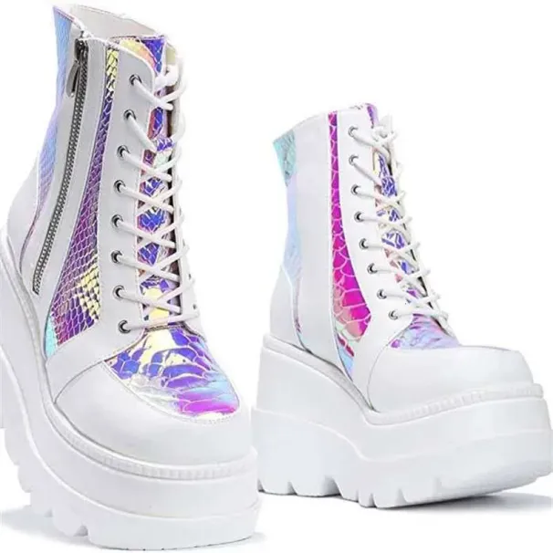 High Heels 20 New Colorful Matsu Thick Bottom Side Zipper Boots Large Women's Shoes_vogvips.com