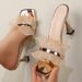 New Petite Women's Stiletto Heeled Sandals With Square Toe, Open Toe, Lace Mesh, High Heeled Slippers For Summer_vogvips.com