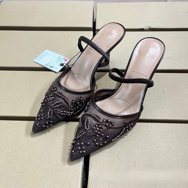 Women's Shoes White High Heels For Women Mesh Embroidery Pointed Toe Stiletto Sandals Back Strap Mules Beaded Wedding Shoes_vogvips.com