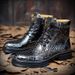 Men's Retro Snake-Patterned Faux Crocodile Leather Boots - Mid-Calf Martin Boots For Fashion & Comfort_vogvips.com