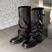 Cameido Western Cowboy Boots With Belt Buckles Autumn Winter Wasteland Style Folded Pile Long Boots With Trouser Legs_vogvips.com