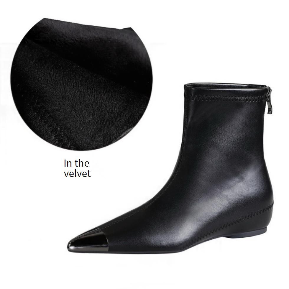 SEVEN BIG TREES Women's Vintage Pointed Toe Ankle Boots With Metal Accents, Low Heel & Hidden Wedge For Height & Comfort, Winter Fashion Booties_vogvips.com