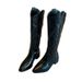 Cowhide Version~V-Mouth Rivet Pointed Toe Western Cowboy Over-the-Knee Heel Long Women's High Tube Riding Boots_vogvips.com