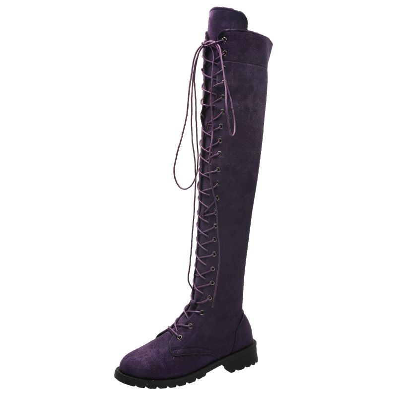 Women's plus Size Slimming Winter Boots with Laces round Toe Over-The-Knee Style New Fashion Cowboy Boots_vogvips.com