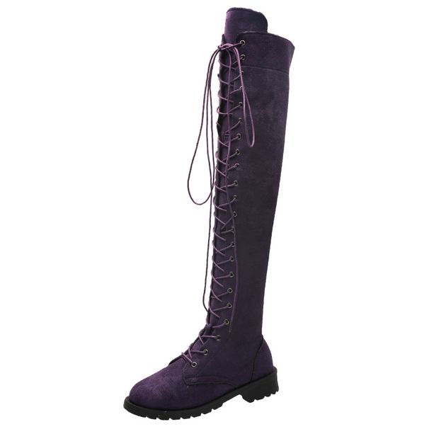 Women's plus Size Slimming Winter Boots with Laces round Toe Over-The-Knee Style New Fashion Cowboy Boots_vogvips.com