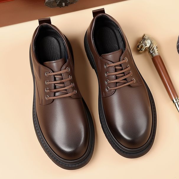 European Warm Series Men's Leather Autumn Winter Brown Business Formal Casual Fleece Derby British Style Big Toe Heightening Wedding Shoes_vogvips.com