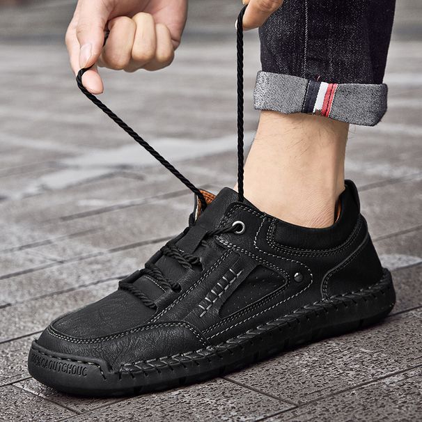Men's Leather Loafers Breathable Casual Shoes, Spring And Autumn Lace-Up Casual Shoes, Men's Leather Shoes Trendy Goodye_vogvips.com