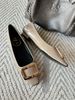 Gold Metal Square Buckle Patent Leather Square Toe Slip On Low Block Heel Pumps Casual Office Dating Commute Daily Wear Dress Shoes_vogvips.com