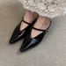 French Style Hidden Wedge Half Slippers For Women, One-Word Buckle Patent Leather Pointed Toe Single Shoes, Versatile_vogvips.com