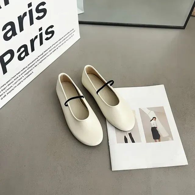 French-style Single-strap In-stock For Summer, 25 Mary New Model, Soft Sheepskin, Flat-soled, Round-toed, Shallow-cut Summer, Model, Sheepskin,_vogvips.com