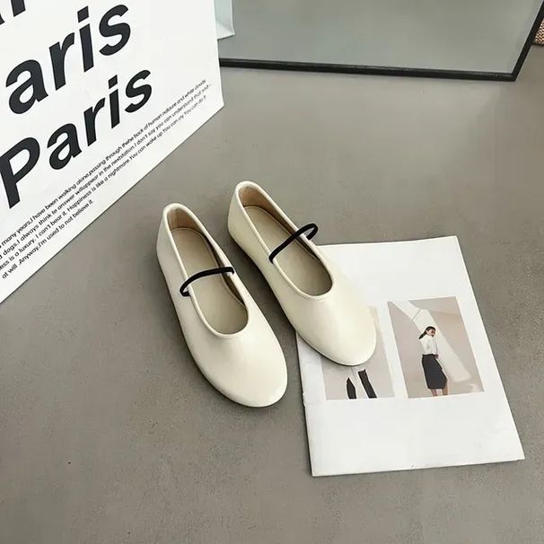French-style Single-strap In-stock For Summer, 25 Mary New Model, Soft Sheepskin, Flat-soled, Round-toed, Shallow-cut Summer, Model, Sheepskin,_vogvips.com