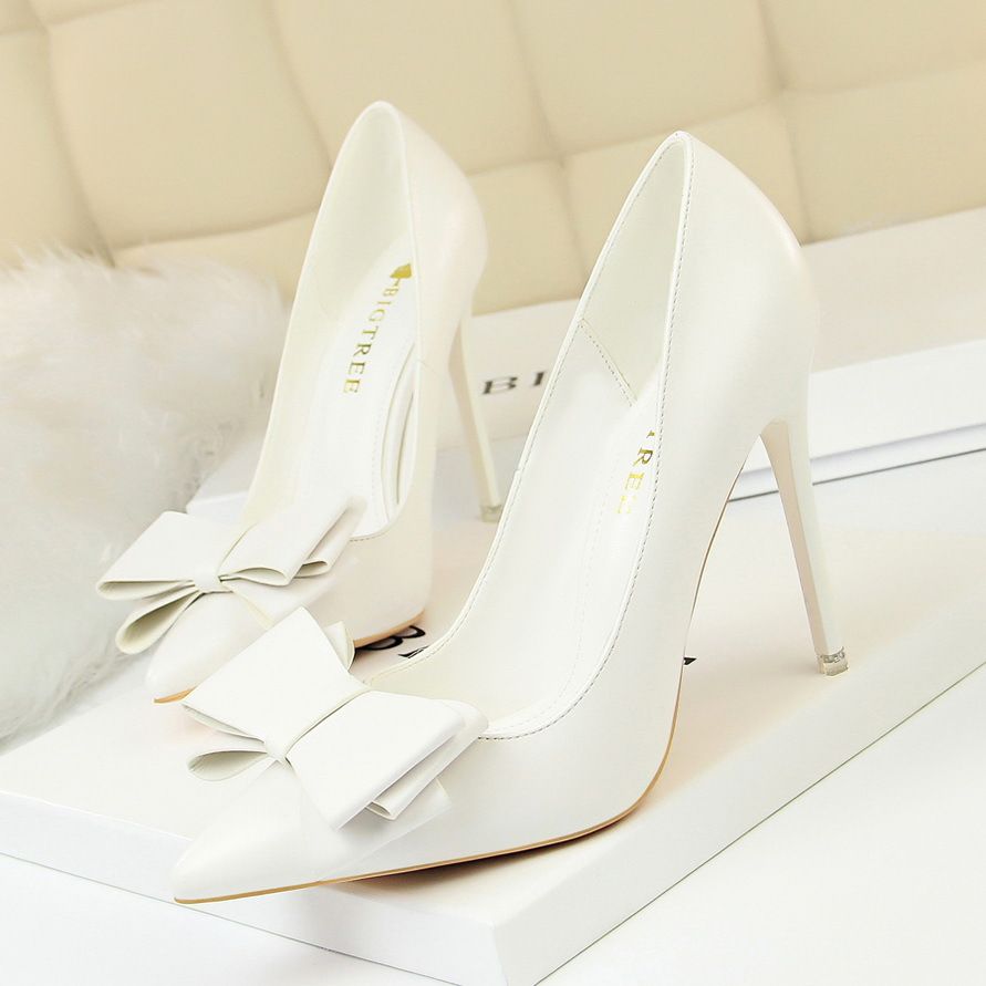 MTX 9511-18 Korean Style Fashion Sweet High Heels Thin Heel Elegant Slimming Shallow Mouth Pointed Toe Bowknot Single Shoes_vogvips.com
