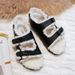 Autumn Winter Trendy Thick Sole One-Strap Fleece-Lined Thickened Lamb Wool Slippers Warm Shoes Double Buckle_vogvips.com