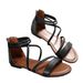 Cross-border 2025 Women's Back-zip With Woven Thin Straps, Flat-soled, European And American Large Size, Open-toe,_vogvips.com