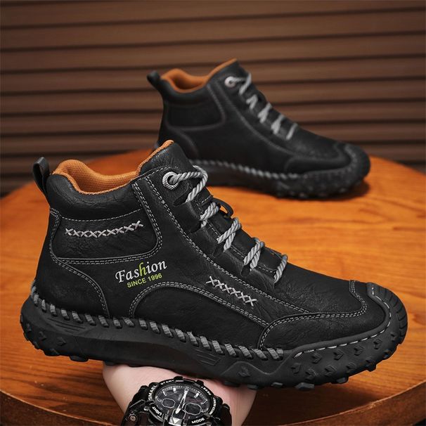 Men's Lace Up Casual Leather Shoes, Handmade Stitching, Outdoor Anti Slip And Wear-resistant Low Cut Hiking Workwear Boots_vogvips.com