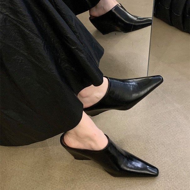 European And American Style Wedge Heel Closed-toe Women, 2025 Spring/summer Collection, Small Square Toe Slip-on_vogvips.com