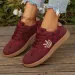 Women's Burgundy Monogram Retro Lace-up Trainers Spring Casual Plus-Size Color-Block Sneakers Lace-Up Thick-Soled Sports_vogvips.com
