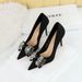 High heels women's shoes super high heel shallow mouth pointed silk rhinestone bow single shoes_vogvips.com