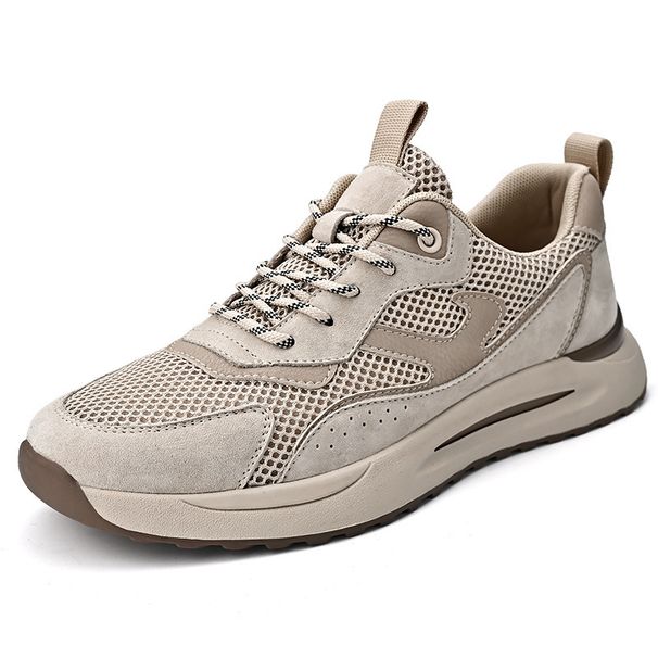 Men's Mesh Breathable Sneakers Summer Fashion Outdoor Casual Running Genuine Leather Versatile Jogging Shoes_vogvips.com