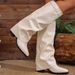 Women's Fashion Folding Knee-high Boots Winter Solid Color Non-slip Thick-soled Wide-leg PU Leather Fashion Boots Botas Mujer_vogvips.com
