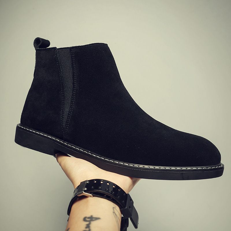 Men's Short Boots Velvet High-top Martin Boots Men's Leather Single Zipper Retro Cowhide Chelsea Men's Boots Tide_vogvips.com