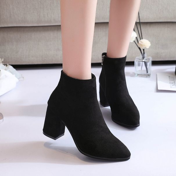 2023 Autumn Winter New Chunky High Heel Short Martin European American Single Pointed Toe Side Zipper Boots Women_vogvips.com