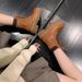 Leather Version~Same Style As Yang Mi's Lace-Up Martin For Women, Thick-Soled Height-Increasing Short Boots, Brown_vogvips.com