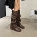 Round Toe Ruched Slouchy Riding For Women Genuine Leather Chunky Heel Long Over-the-Knee Trousers Boots_vogvips.com