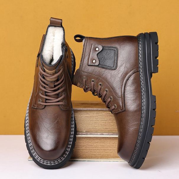 European Warm Series Autumn Winter Fleece-Lined Men's Non-Slip Men Genuine Leather Casual Martin Boots Sheepskin Thickened Warm Cotton Shoes_vogvips.com