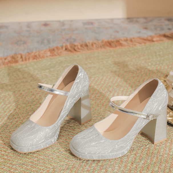 2026 Women's Square-Toed High Heels With Chunky Heel Strap, French Fairy Style, Elegant And Sexy, Waterproof Platform_vogvips.com